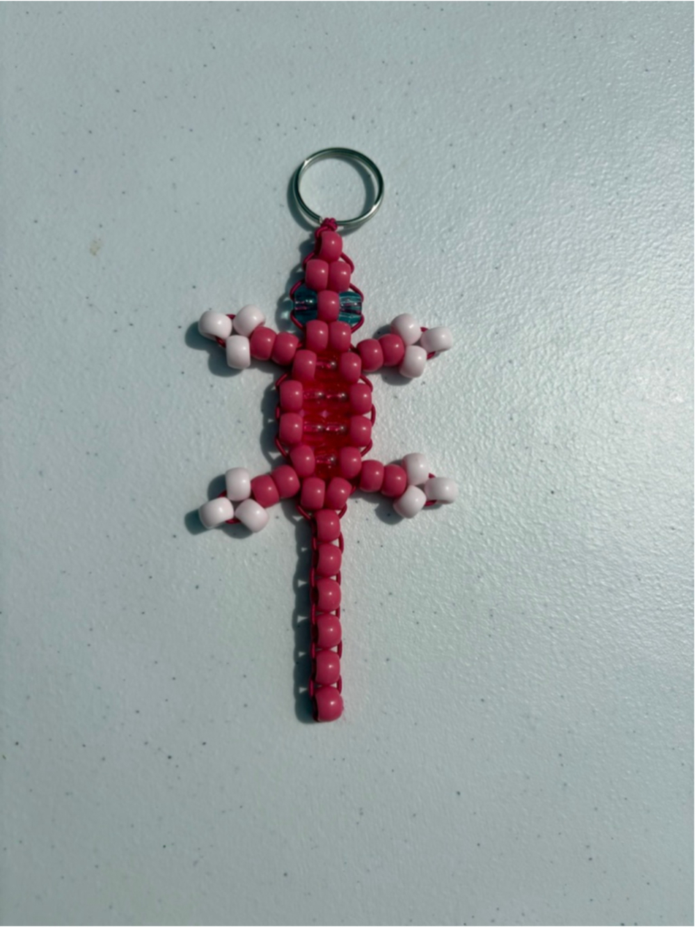 Pony Bead Lizard Keychain One Size Pink White